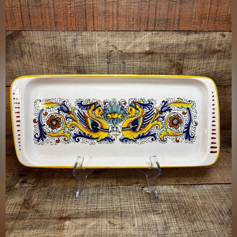 Ceramica Nova Deruta Ceramic Rectangle Serving Tray 16" x 7"Dragons Made Italy